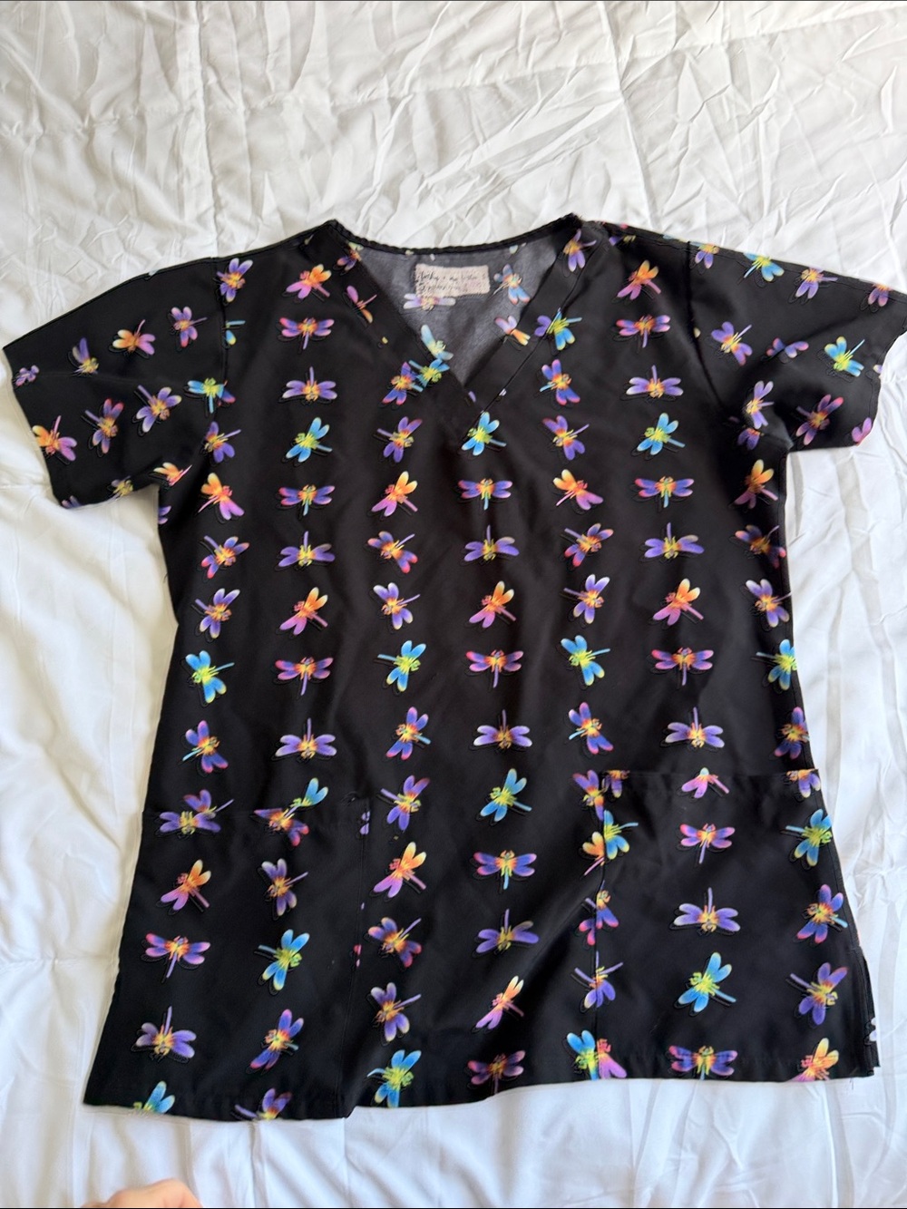 Black Multi-Color Dragonfly Scrub Top